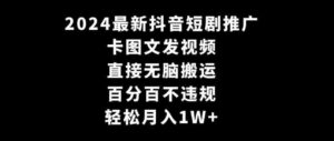 （9047期）2024最新抖音短剧推广，卡图文发视频直接无脑搬百分百不违规轻松月入1W+-财仔梦想资源网