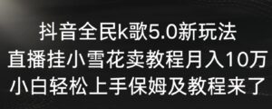 抖音全民k歌5.0新玩法，直播挂小雪花卖教程月入10万，小白轻松上手，保…-财仔梦想资源网