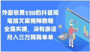 外面收费598的抖音简笔加文案视频教程，全是实操，没有废话，月入三万简简单单-财仔梦想资源网