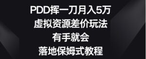 PDD挥一刀月入5万，虚拟资源差价玩法，有手就会，落地保姆式教程-财仔梦想资源网