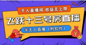 爆火飞跃十三号房半无人直播，一场直播上千人，日入过万！-财仔梦想资源网