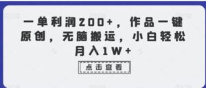 一单利润200+，作品一键原创，无脑搬运，小白轻松月入1W+【揭秘】-财仔梦想资源网