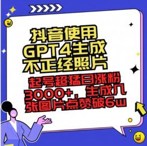 抖音使用GPT4生成不正经照片，起号超猛日涨粉3000+，生成几张图片点赞破6w+-财仔梦想资源网