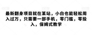 最新翻身项目就在某站，小白也能轻松周入过万，只需要一部手机，零门槛，零投入，保姆式教学-财仔梦想资源网