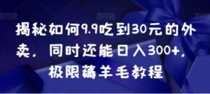 揭秘如何9.9吃到30元的外卖，同时还能日入300+，极限薅羊毛教程-财仔梦想资源网