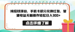 纯捡钱项目，手机卡积分兑换红包，管道收益无脑操作轻松日入300+-财仔梦想资源网