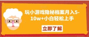 玩小游戏隐秘档案月入5-10w+小白轻松上手【揭秘】-财仔梦想资源网