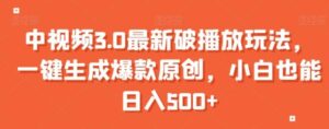 中视频3.0最新破播放玩法，一键生成爆款原创，小白也能日入500+【揭秘】-财仔梦想资源网