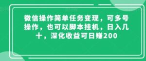 微信操作简单任务变现，可多号操作，也可以脚本挂机，日入几十，深化收益可日赚200【揭秘】-财仔梦想资源网
