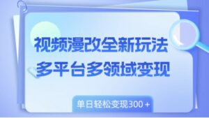 视频漫改全新玩法，多平台多领域变现，小白轻松上手，单日变现300＋-财仔梦想资源网