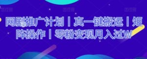 网剧推广计划丨真一键搬运丨矩阵操作丨零粉变现月入过W-财仔梦想资源网
