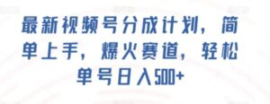 最新视频号分成计划，简单上手，爆火赛道，轻松单号日入500+-财仔梦想资源网