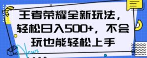 王者荣耀全新玩法，轻松日入500+，小白也能轻松上手【揭秘】-财仔梦想资源网