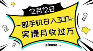 一部手机日入300+，实操轻松月入过万，新手秒懂上手无难点-财仔梦想资源网