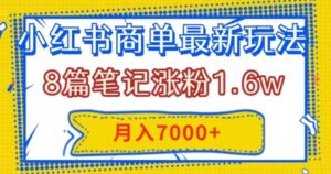 小红书商单最新玩法，8篇笔记涨粉1.6w，几分钟一个笔记，月入7000+-财仔梦想资源网