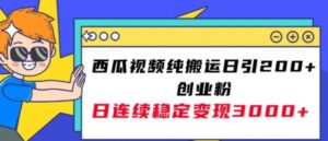 西瓜视频纯搬运日引200+创业粉，日连续变现3000+实操教程！-财仔梦想资源网