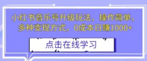 小红书音乐号升级玩法，操作简单，多种变现方式，0成本日赚1000+【揭秘】-财仔梦想资源网