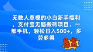 无数人忽视的项目，支付宝无脑搬砖项目，一部手机即可操作，轻松日入500+-财仔梦想资源网