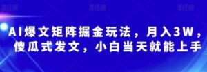AI爆文矩阵掘金玩法，月入3W，傻瓜式发文，小白当天就能上手【揭秘】-财仔梦想资源网