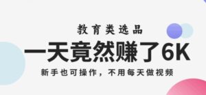 一天竟然赚了6000多，教育类选品，新手也可操作，更不用每天做短视频【揭秘】-财仔梦想资源网
