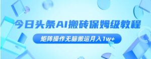 今日头条AI搬砖保姆级教程，矩阵操作无脑搬运月入1w+【揭秘】-财仔梦想资源网