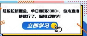 超级拉新掘金，单日变现2000+，你来直接抄就行了，保姆式教学！【揭秘】-财仔梦想资源网