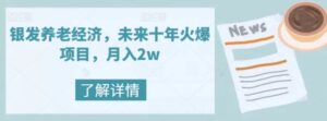 银发养老经济，未来十年火爆项目，月入2w【揭秘】-财仔梦想资源网