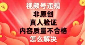视频号【非原创，内容质量不合格，真人验证】违规怎么解决-财仔梦想资源网