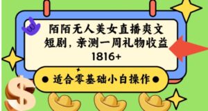 陌陌美女无人直播爽文短剧项目，亲测一个星期1800+【揭秘】-财仔梦想资源网