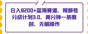 日入8200+蓝海赛道，视频号分成计划3.0，两分钟一条原创，无脑操作-财仔梦想资源网