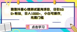 我靠抖音心理测试蓝海项目，日引500+粉丝，日入1000+，小白可操作，无需门槛-财仔梦想资源网