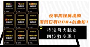 快手揭秘类视频混剪日引200+创业粉！持续每天四位数变现！-财仔梦想资源网