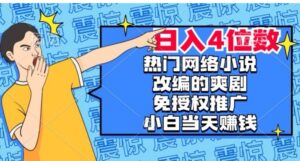 热门网络小说改编的爽剧，免授权推广，新人当天就能赚钱，日入4位数【揭秘】-财仔梦想资源网