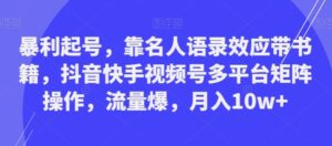暴利起号，靠名人语录效应带书籍，抖音快手视频号多平台矩阵操作，流量爆，月入10w+-财仔梦想资源网