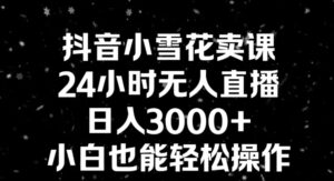 抖音小雪花卖课，24小时无人直播，日入3000+，小白也能轻松操作-财仔梦想资源网