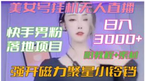 快手男粉落地项目，美女号挂机无人直播，强开磁力聚星小铃铛，日入3000+【附教程和美女素材】【揭秘】-财仔梦想资源网