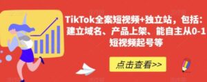 TikTok全案短视频+独立站，包括：建立域名、产品上架、能自主从0-1短视频起号等-财仔梦想资源网