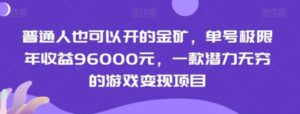 普通人也可以开的金矿，单号极限年收益96000元，一款潜力无穷的游戏变现项目【揭秘】-财仔梦想资源网