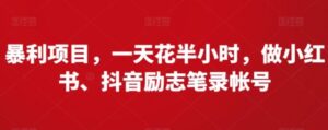 暴利项目，一天花半小时，做小红书、抖音励志笔录帐号-财仔梦想资源网