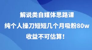解说类自媒体思路课，纯个人操刀短短几个月吸粉80w，收益不可估算！-财仔梦想资源网