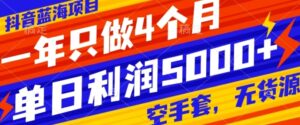 抖音蓝海项目，一年只做4个月，空手套，无货源，单日利润5000+-财仔梦想资源网