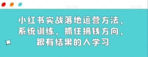 小红书实战落地运营方法，系统训练，抓住搞钱方向，跟有结果的人学习-财仔梦想资源网