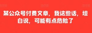 某公众号付费文章，我这些话，坦白说，可能有点危险了-财仔梦想资源网