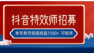 全网首发抖音特效师最新玩法，单号保底收益1500+，可多账号操作，每天操作十分钟-财仔梦想资源网