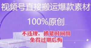 视频号直接搬运爆款素材，100%原创，不违规，抓紧时间用，免得过期后悔【揭秘】-财仔梦想资源网