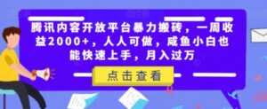 腾讯内容开放平台暴力搬砖，一周收益2000+，人人可做，咸鱼小白也能快速上手，月入过万-财仔梦想资源网