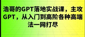 GPT落地实战课，主攻GPT，从入门到高阶各种高端法一网打尽-财仔梦想资源网