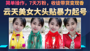 美女大头贴暴力起号教学，简单操作，AI秒出图，7天万粉，可收徒，可转带货-财仔梦想资源网