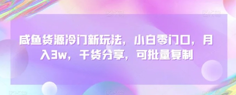 咸鱼货源冷门新玩法，小白零门口，月入3w，干货分享，可批量复制-财仔梦想资源网