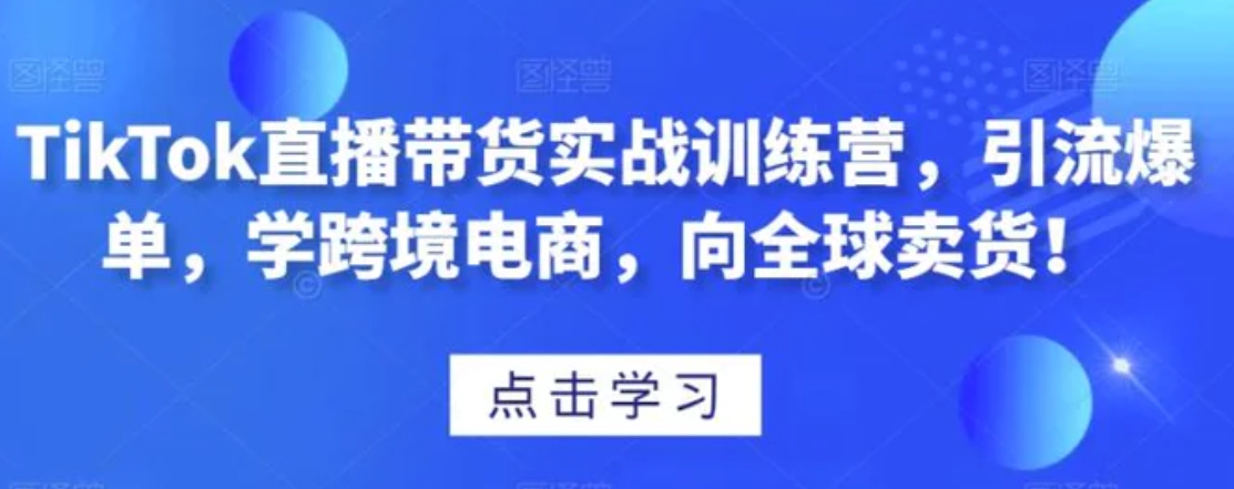 TikTok直播带货实战训练营，引流爆单，学跨境电商，向全球卖货！-财仔梦想资源网